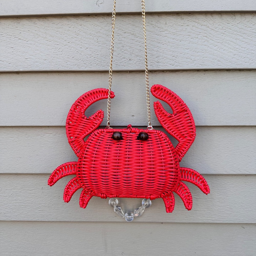 Tommy Bahama Red Wicker Crab Crossbody Bag Beaded Handle Novelty Purse NWT - Picture 8 of 13